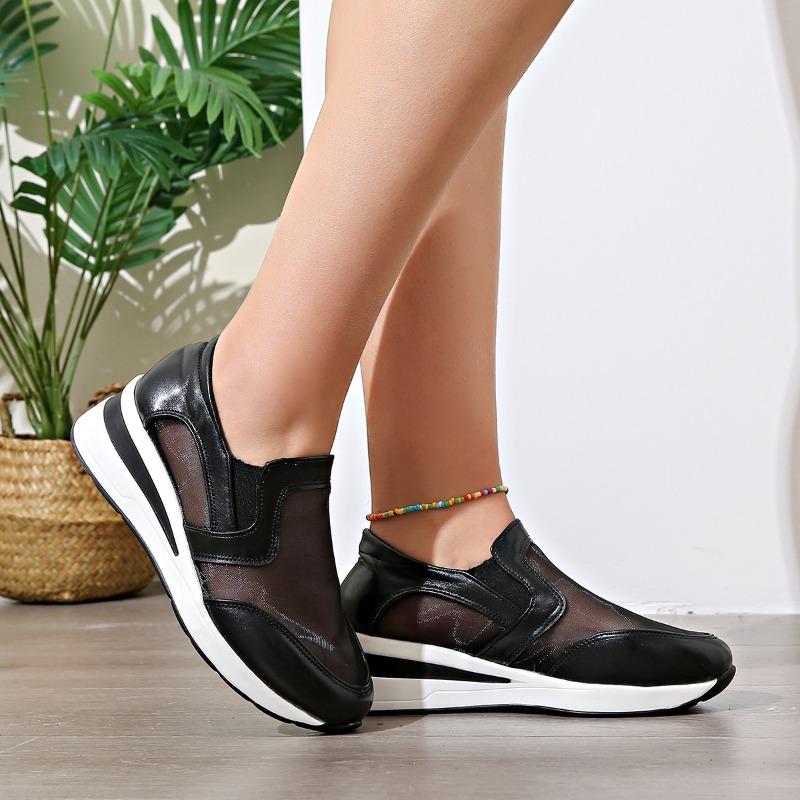 Women's Casual Sports Shoes Spring New Round Head Deep Mouth Splicing Mesh Cloth Thick Sole Non-slip Single Shoes