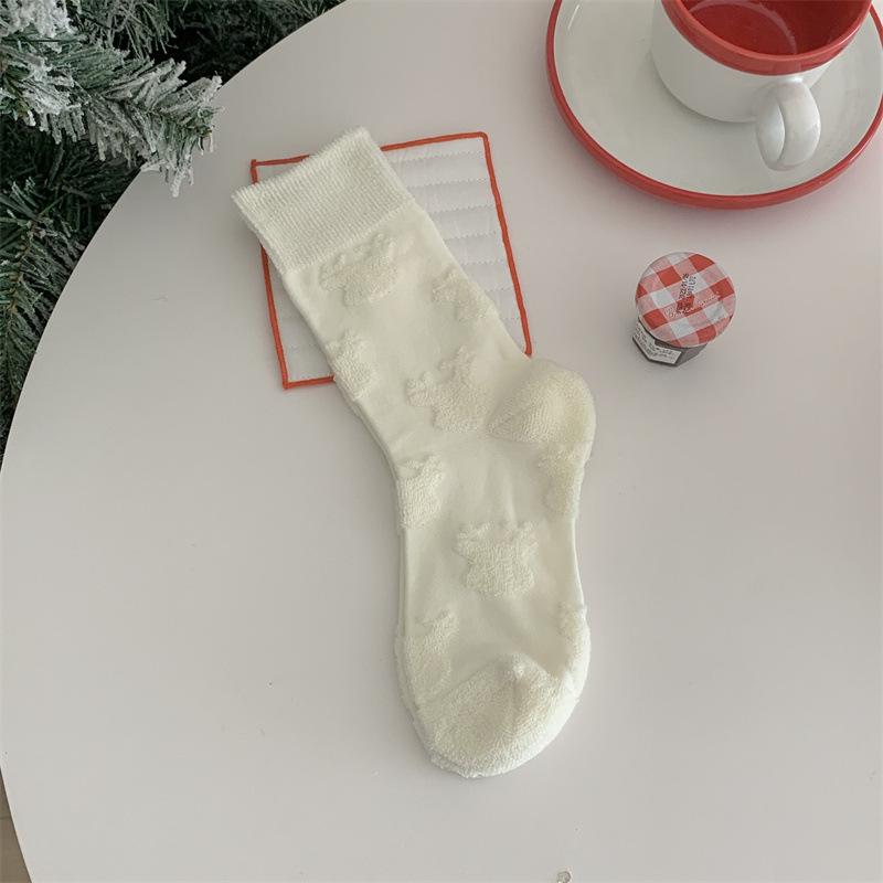 

Women s Warm Red Mid-Calf Winter Socks with Reindeer Design