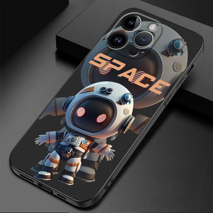 Luxury Space Astronaut Phone Case for iPhone 16 Pro 13 Pro 14 XR 12 Mini 15 Pro Max XS X 7 8 SE 11 13pro Cover Black Soft
