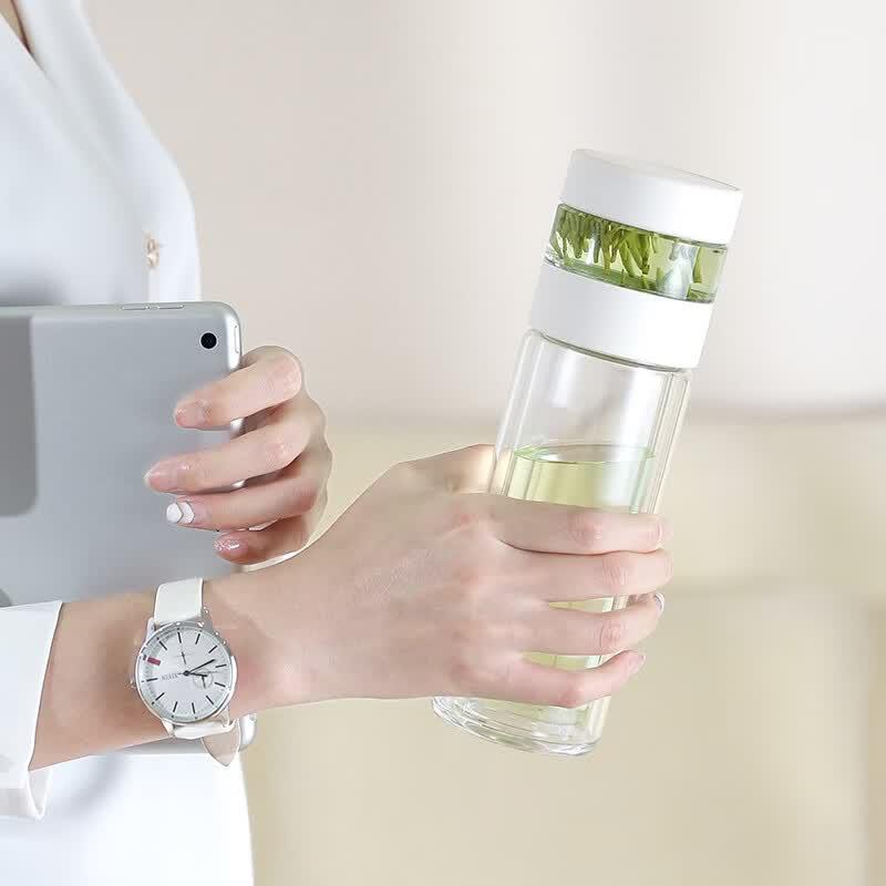 QUANGE Double-Wall Glass Tea Infuser Bottle