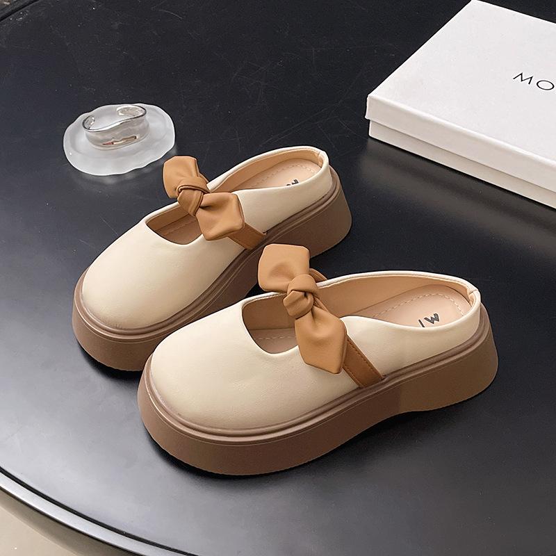 Half Mary women's bow skirt 2025 new height-increasing slippers bag head rare single shoes with sweetness