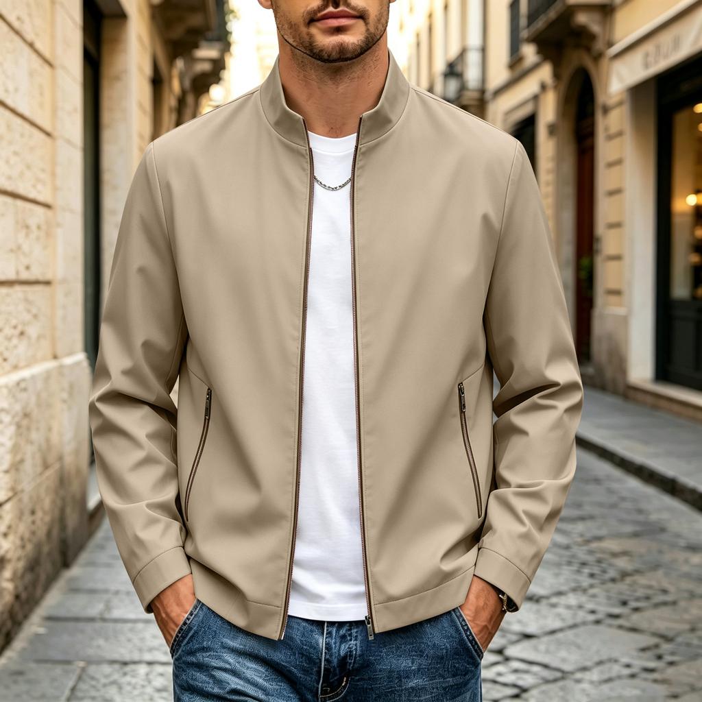 Men's Reversible Stand Collar Jacket Lightweight Windproof Breathable Business Casual Outerwear for Spring Fall