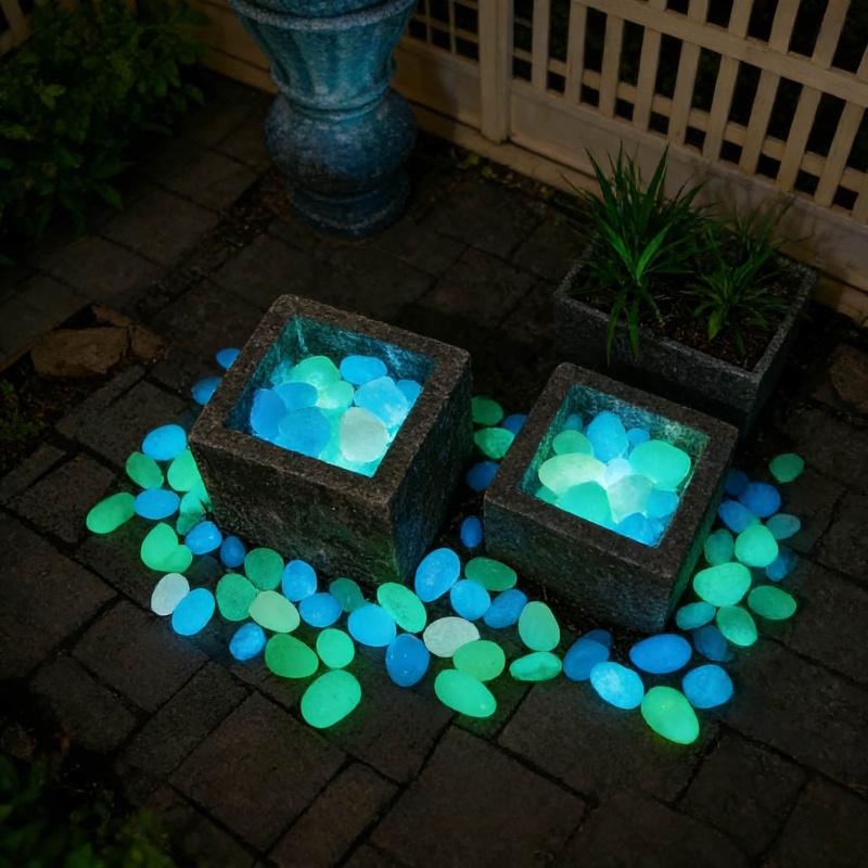 1000-2000pcs Luminous Plastic Stones for Wedding Party Garden Landscape Decoration Reusable Shiny Pebbles