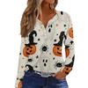 Womens Casual Long Sleeve V Neck Button Down Top Halloween Print Pullover Shirt Lightweight Comfortable Fit