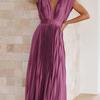 Women's Pleated Midi Dress Sleeveless V Neck Fit and Flare Elegant Party Dress