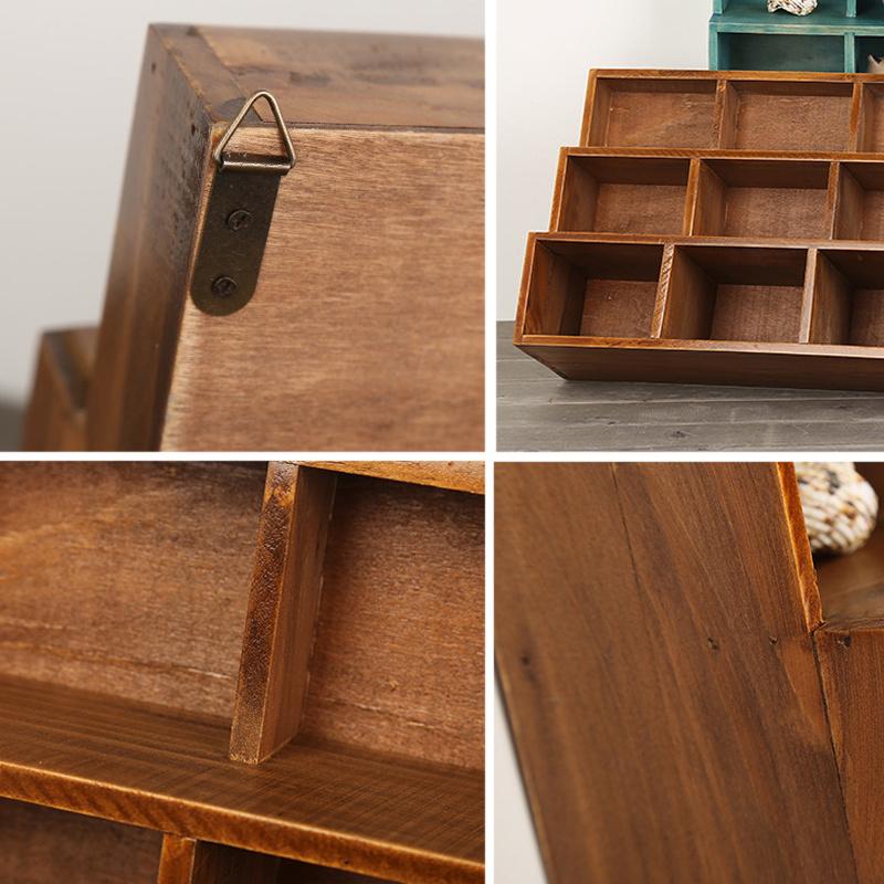 1pc Rouge/Bleu 9 grilles Étagère de Rangement Murale en Bois Vintage, Présentoir de haute qualité pour bijoux et objets de collection de bureau.