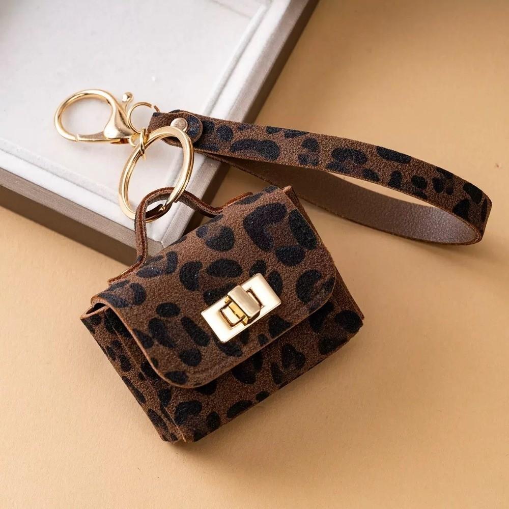 Retro Style Mini Wallets Portable Coin Purse Creative Leopard Print Keychain Universal Use