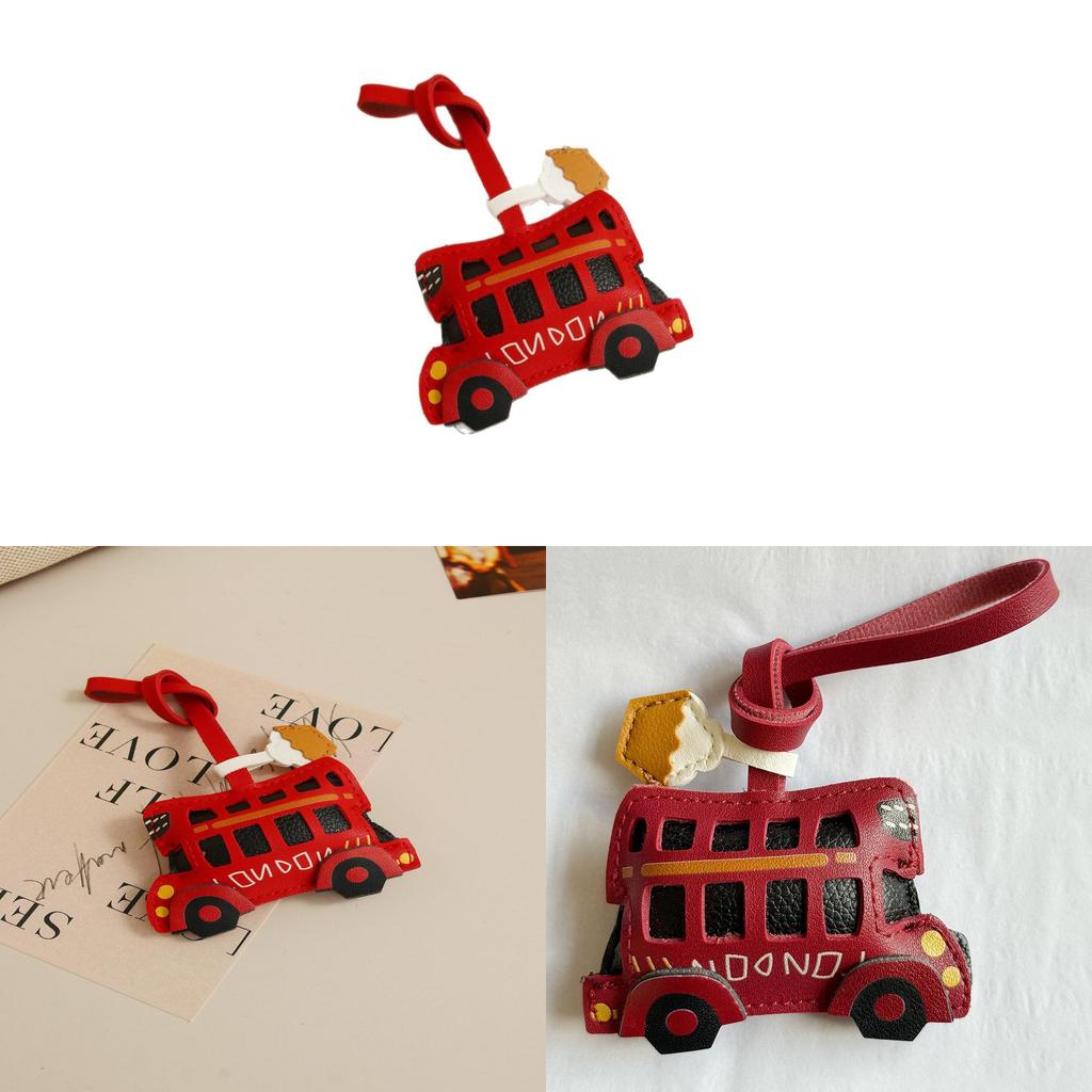 London Bus Leather Keychain With Car Cartoon Pendant For Vintage Bag Decor