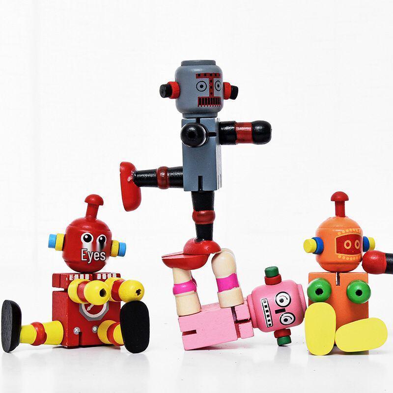 Creative Wooden Deformable Robot Building Blocks - Cute Assembled Toy for Kids, Ideal Birthday Gift