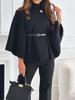 Moda Invernale Donna Stile Elegante Colore Puro Cintura con Cintura Cappotto Mantella in Lana