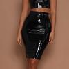 Slim Fit Women's Skirts Skinny Bright Stretch Skirts PU Leather Mid Skirts High Waist Zipper Wrap Skirts