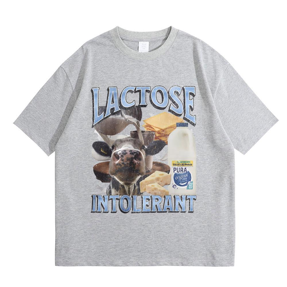 Laktoseintolerant Grafisk T-skjorte Herremote Høy Kvalitet Bomulls T-skjorter Menn Kvinners Casual Oversized Kortermet T-skjorte