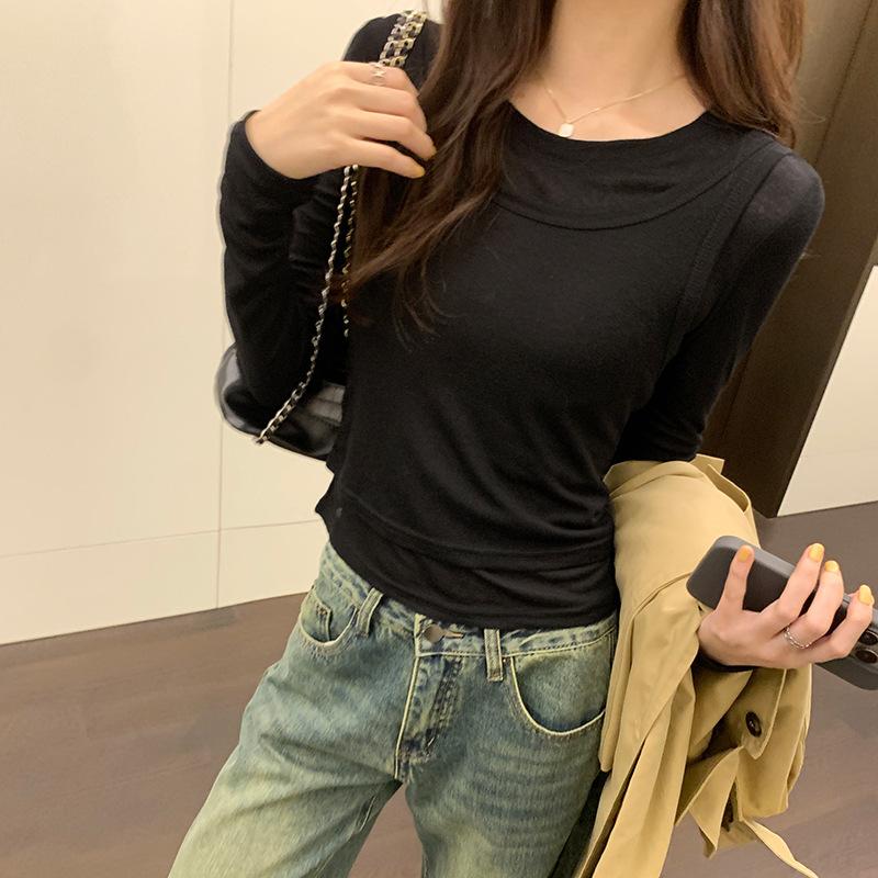 

Жилет Design sense с длинными рукавами из двух частей, новая осенне-зимняя, маленькая, короткая, облегающая футболка XL