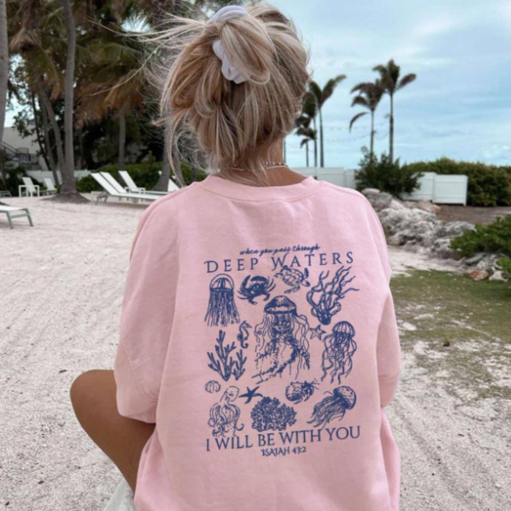 

Женская летняя футболка с коротким рукавом с принтом морской биологии, свободная и универсальная, с круглым вырезом, в отпускном стиле, для повседневной моды 4XL