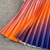Pleated Diamond-Embellished Round-Neck Midi Dress for Women Summer Short Sleeve Lace-up Stunning Ombre Pleated Dress