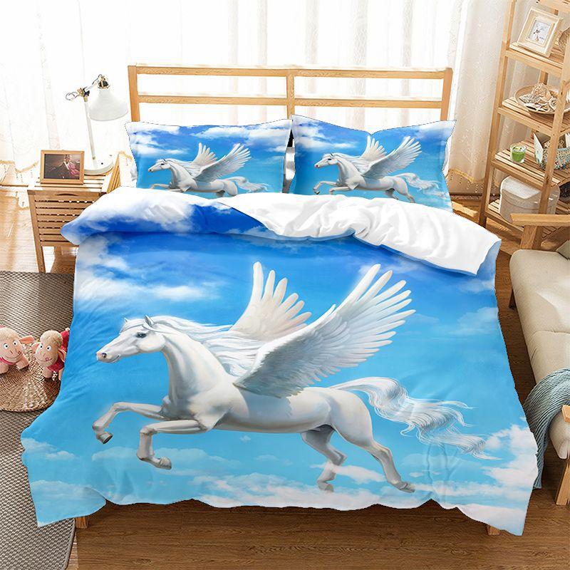 Running Unicorn Horse Bedding Set 3D Print Polyester Duvet Cover Single Twin Queen King Size for Home Decoration Birthday Gift