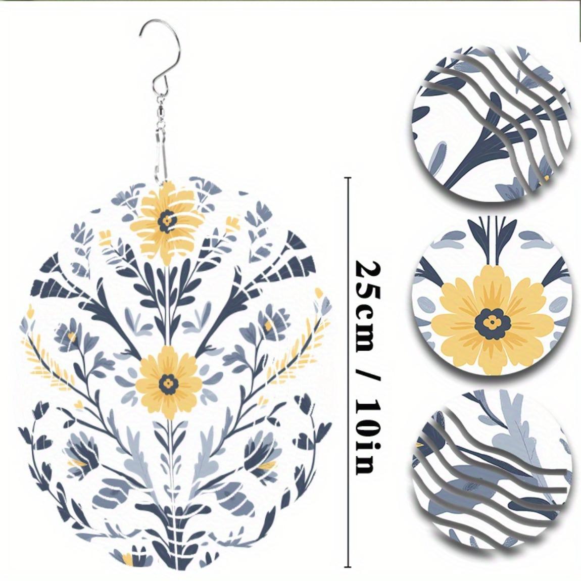 

Металлический ветряной спиннер 10 дюймов Цветочный дизайн Желто-серые цветы Вращающийся садовый декор Уличное подвесное украшение Балкон Патио Подарок для любителей природы 01A