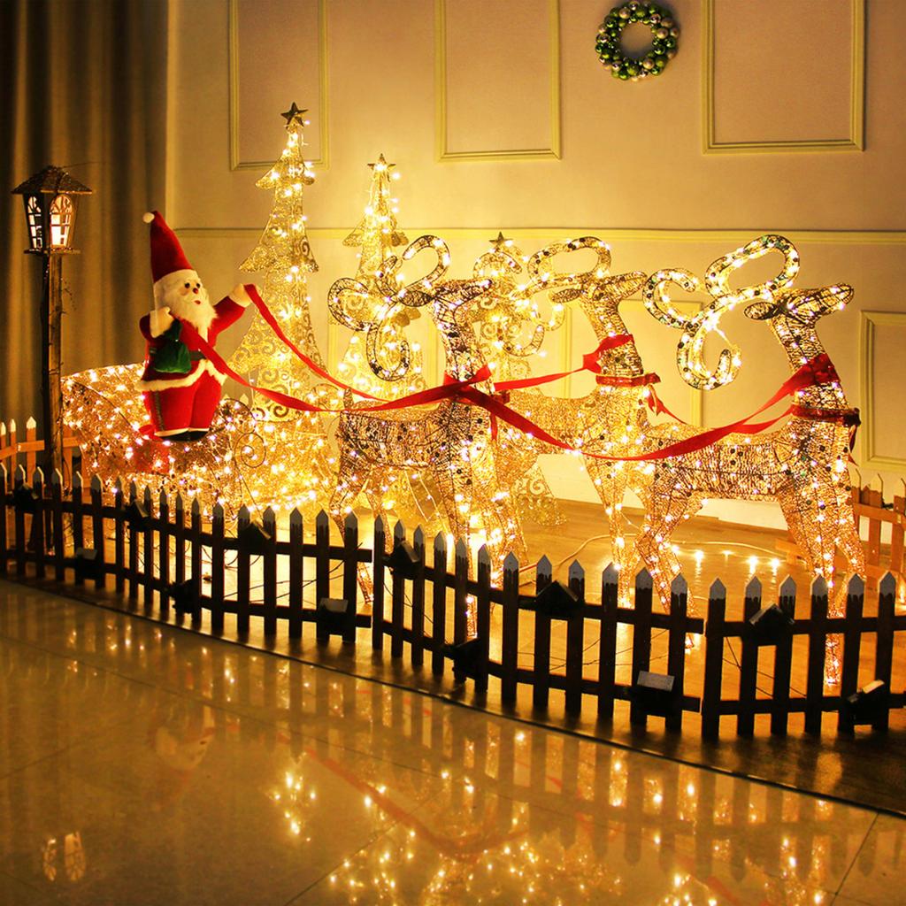 Christmas Gold Reindeer Sleigh  Led Light Iron Sleigh Cart Home Garden Yard Ornament Outdoor Navidad Decor Arbol De Navidad