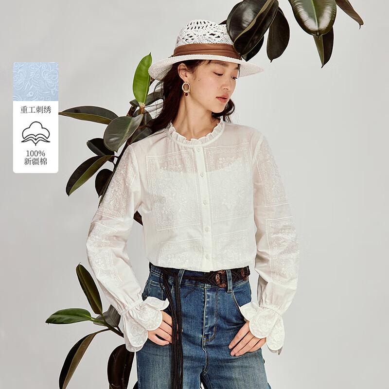 

INMAN Ruffle Embroidered Long-Sleeve Shirt M