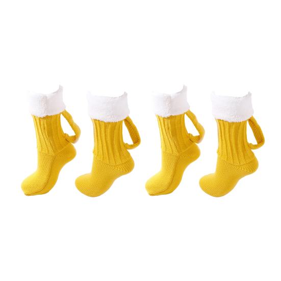Beer Mug Socks Funny Knitted Crew Socks with Handle Men Women Autumn Winter Floor Socks for Christmas Halloween Birthday Gifts