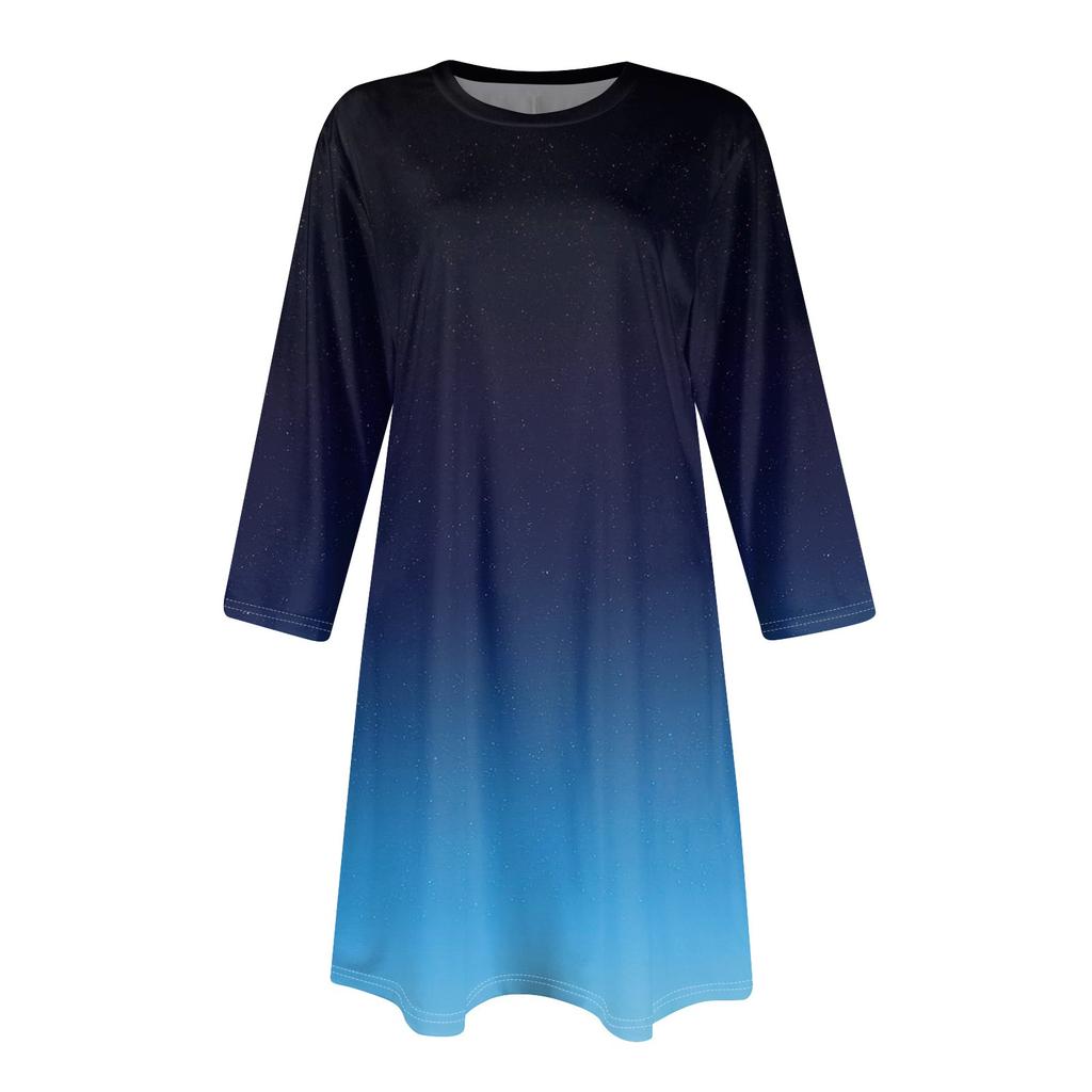 Vestido corto de manga tres cuartos con cuello redondo y estampado informal a la moda para mujer