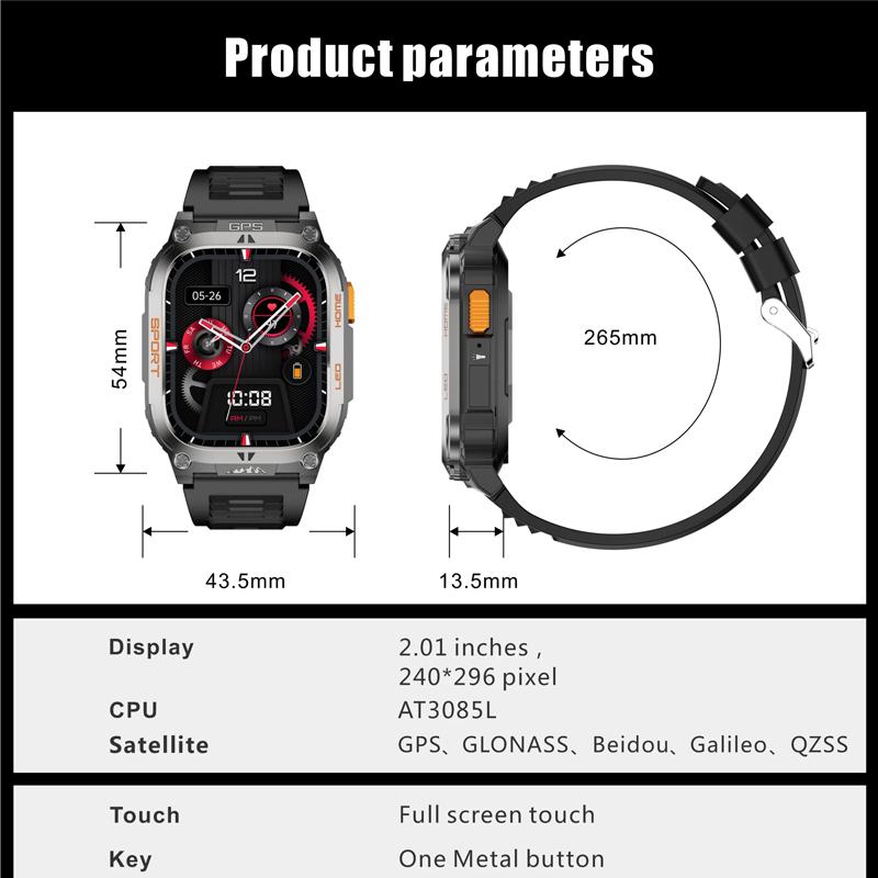 SACOSDING GPS Tracker Smart Watch IP68 Waterproof 2.01-inch HD Display Compass 630mAh Battery Heart Rate BT Call Outdoor Sport Smart Watch