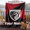 Flannel Blanket Bournemouth Football Print Custom Name Text Soft Throw for Sofa Bed