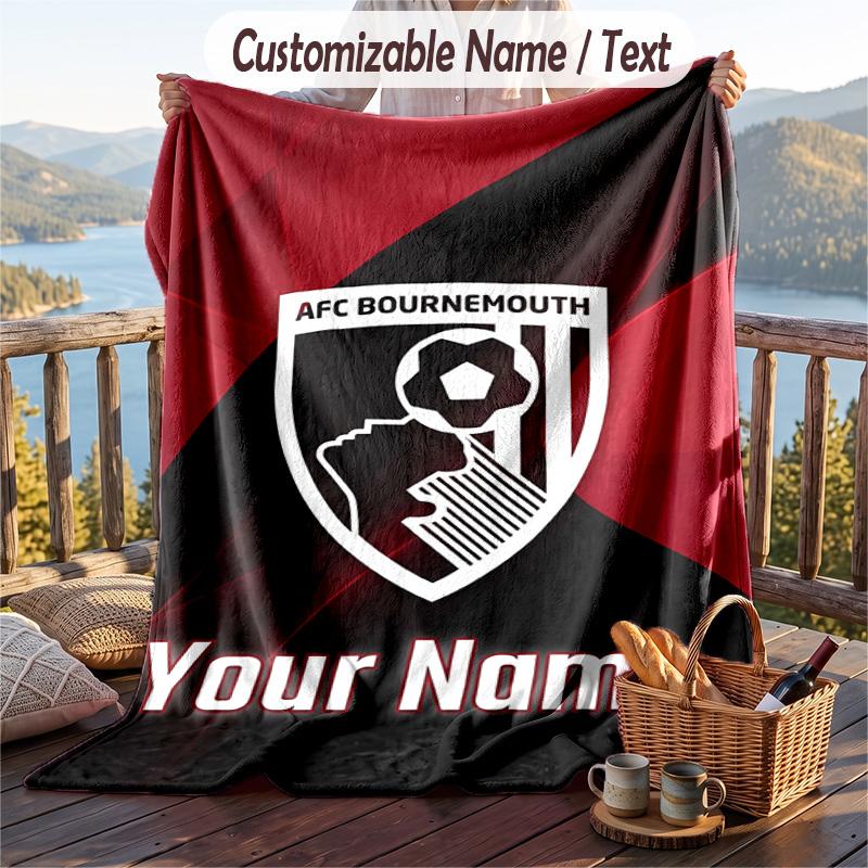 Flannel Blanket Bournemouth Football Print Custom Name Text Soft Throw for Sofa Bed