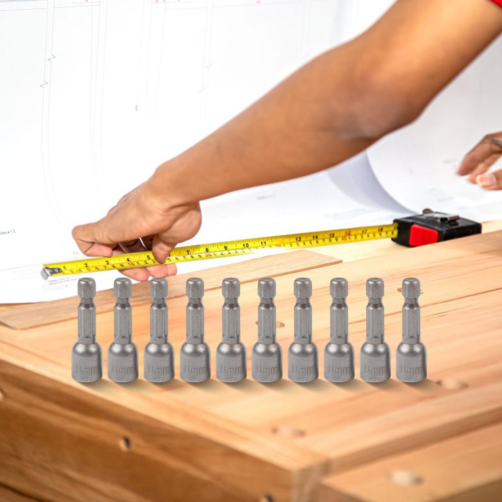 10PC Magnetic Nut Driver Set Highly Efficient for Nuts Tightening with 8mm Socket 42mm Length and Chrome Vanadium Steel