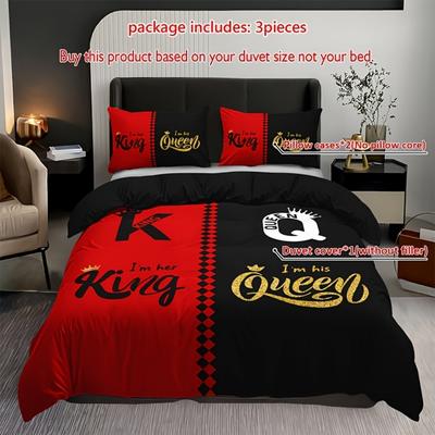 3pcs Fashion Red Black Gray 3D Print Bedding Set Soft Breathable Duvet Cover King Queen Twin Single Size Bithday Gift Room Decor