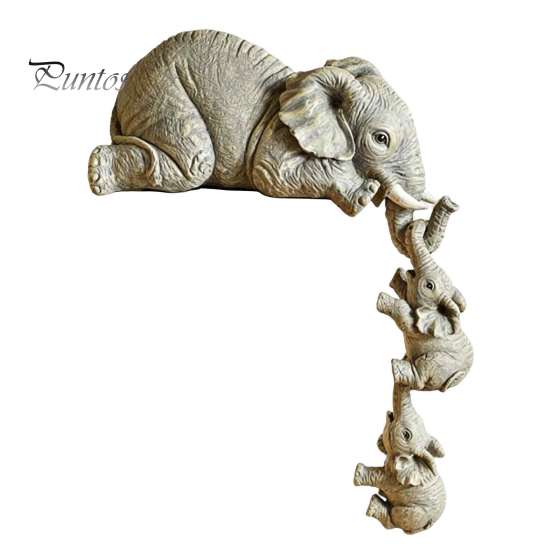 Meaningful Gift for Relatives Elephant Shelf Sitter, Mother Hanging 2 Baby Elephants on The Modern Resin Craft Home Decoration Edge, Hand-Painted
