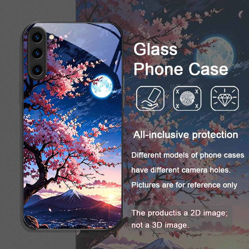 Retro Scenery Moon Cherry Blossom Tempered Glass Phone Case for Samsung Galaxy S25 Ultra S24 S23 S10 Plus S22 S21 S20 FE Covers