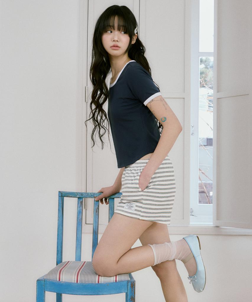 Kolallikeu Marine Terry Stripe Shorts Ivory