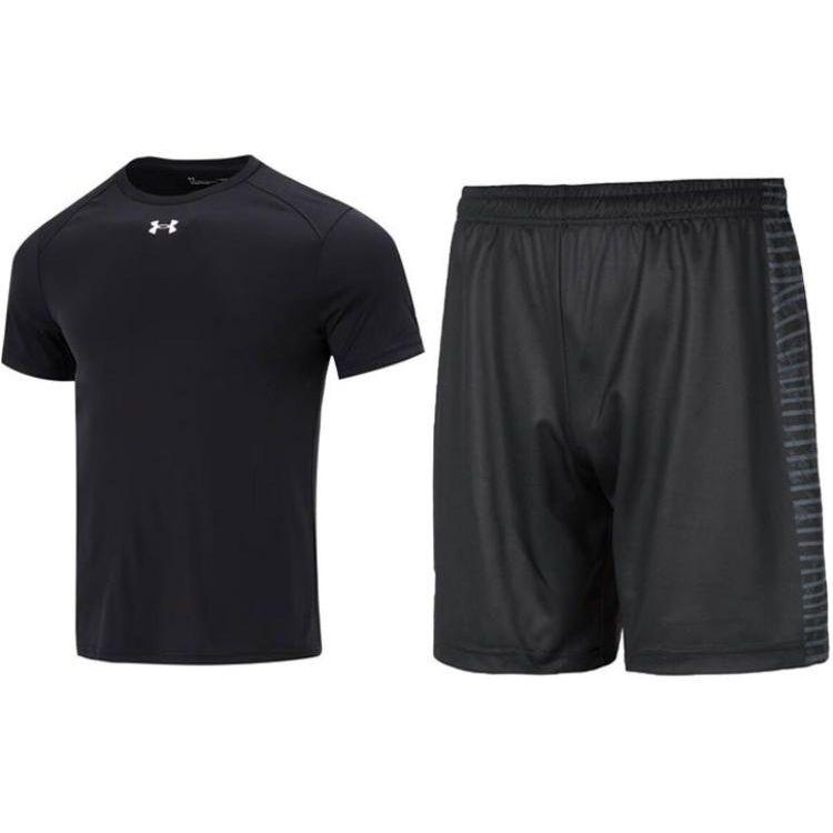 

Under Armour Solid Color Round Neck Loose Short Sleeve T-Shirt Striped Breathable Comfortable Shorts Casual Sports Set 21500513-001+24500212-001 M