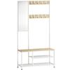 4 In 1 Entryway Coat Rack With Bench Shoe Cabinet Mirror 8 Hooks And Metal Frame Modern Style 98x36x185 Cm Wood