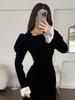 2025 Women's Winter Lace Patchwork Waist-Cinching Slim Dress