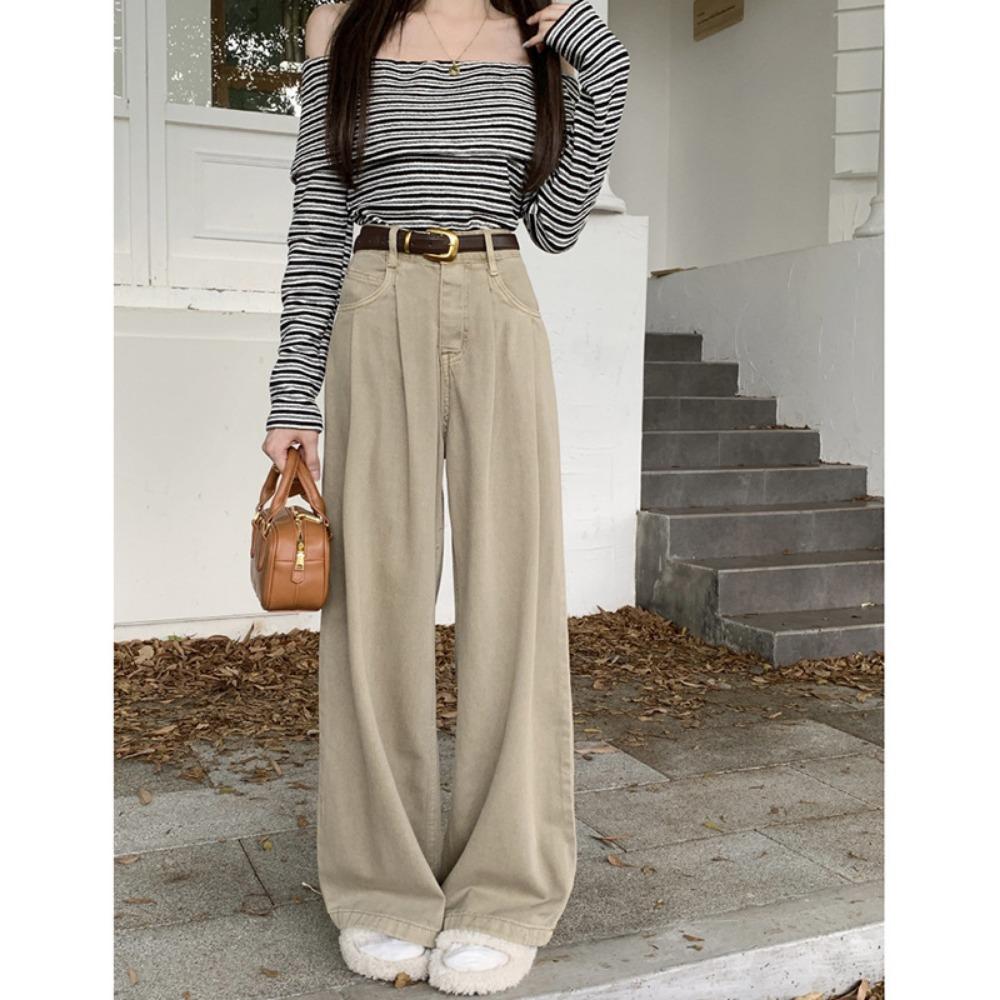 Korean loose wide-leg pants casual jeans women's spring and autumn new versatile drape floor-mopping jeans tide