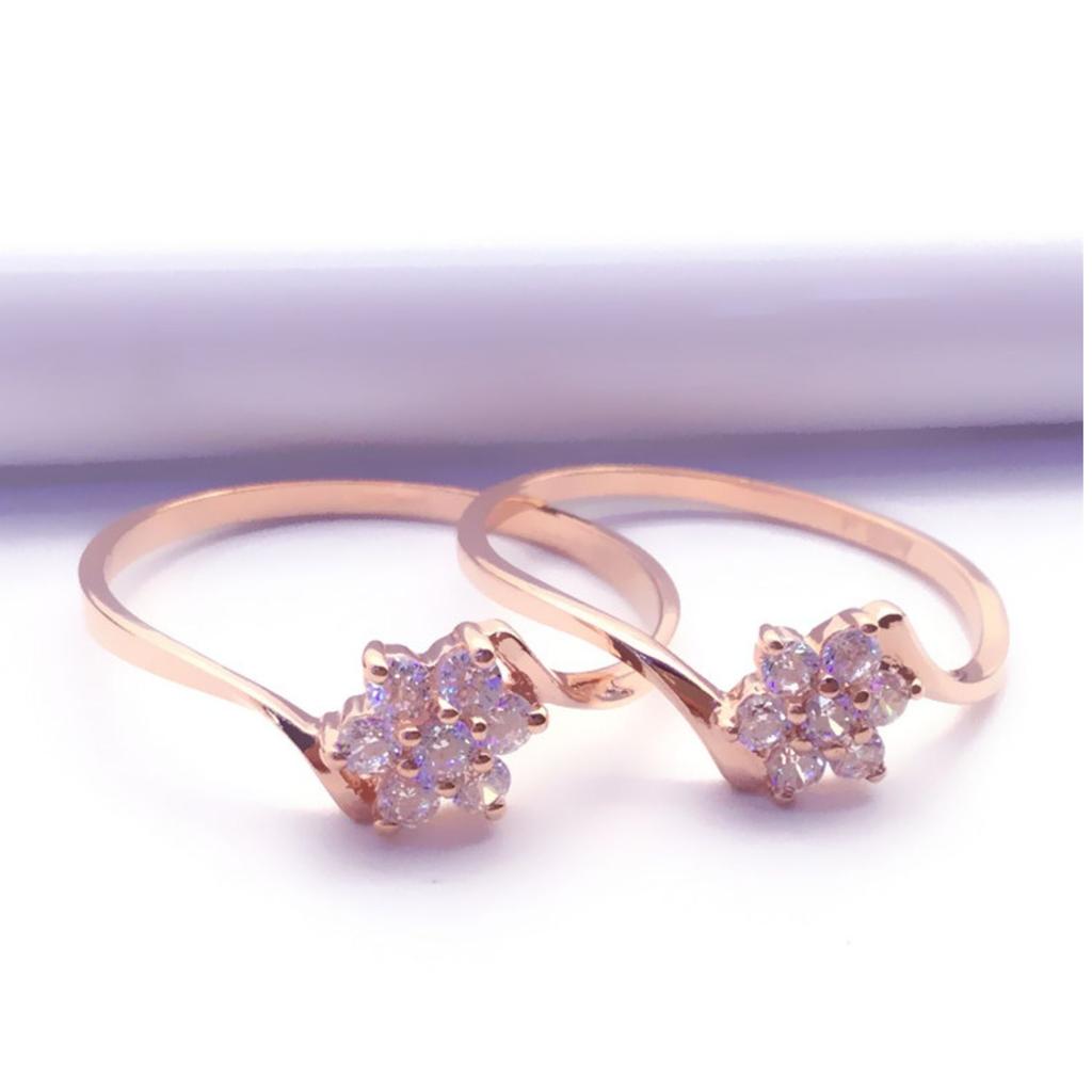 Color Gold Inlaid Zircon Petal Ring, Purple Gold Temperament Rose Gold Plated Open Ring.