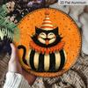 2D Flat 1pc/2pcs, Decorative Plaques and Ornaments Sign, Round Aluminum Vintage Halloween Clown Black Cat Hanging Sign, Smiling Tongue Out Cat Wall