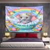 Cute Elephant with Rainbow and Butterflies Pattern Wall Hanging Tapestry Decorative Tapestry Home Decor for Bedroom and Living Room