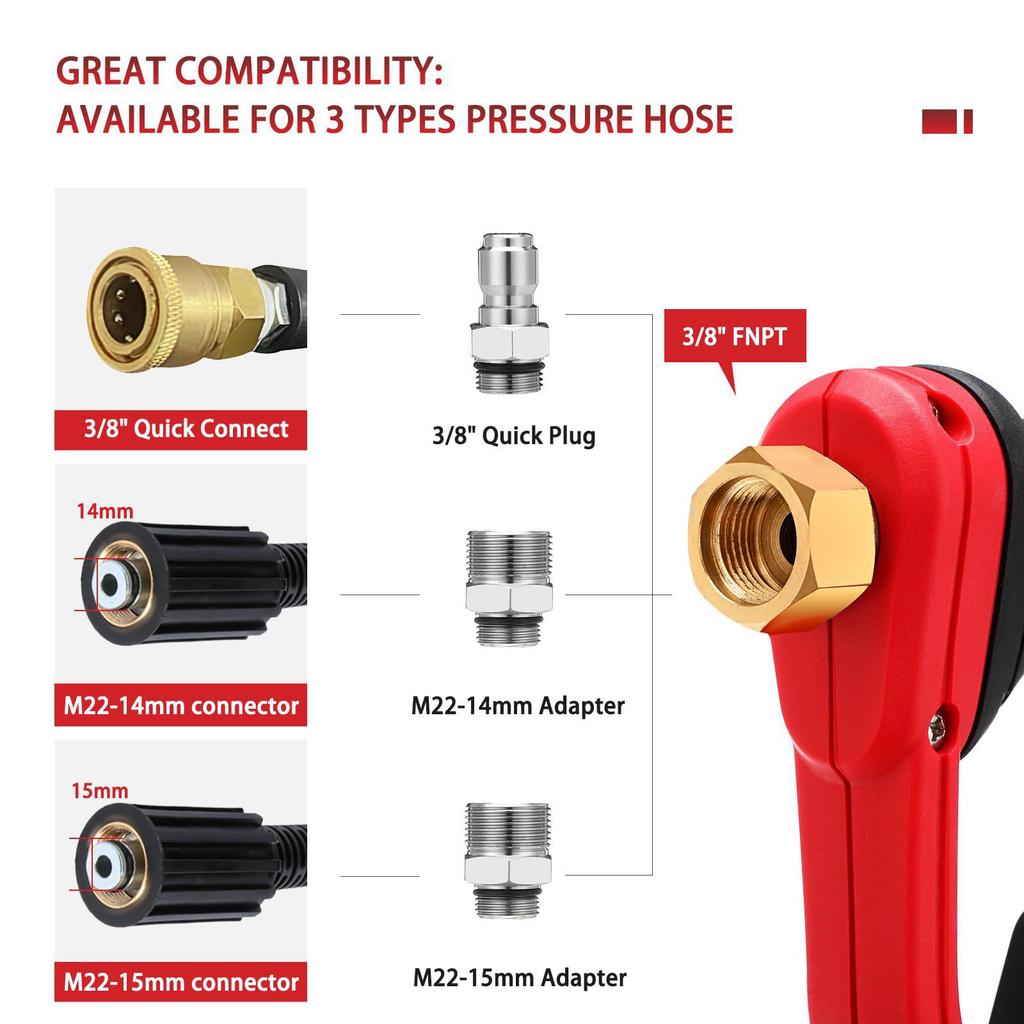 4000 PSI Adjustable High-Pressure Washer Gun with 1/4 Connector for Car and Universal Cleaning