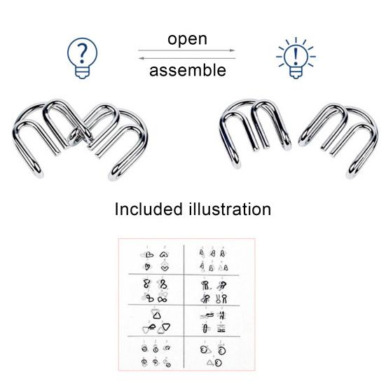 8Pcs/Set Metal Wire Puzzle Montessori Educational Carbon Steel IQ Mind Brain Teaser Stress Reliever Toys for Children