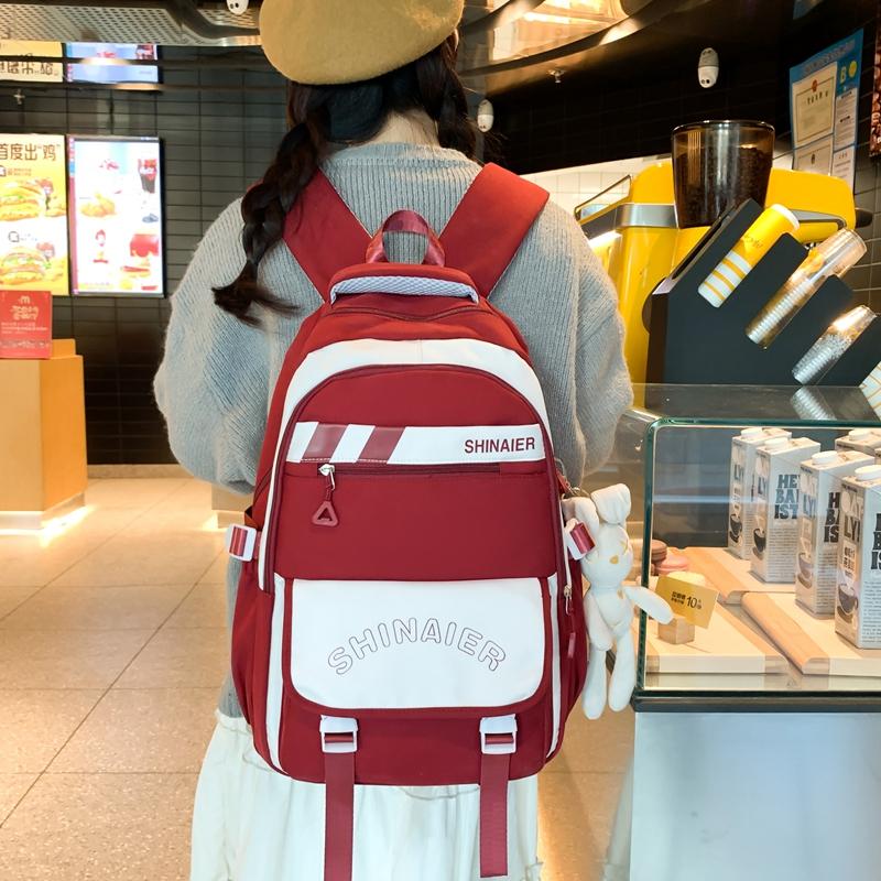 Men's Splicing Backpack Middle School Student Schoolbag Women's Large Capacity Campus Backpack