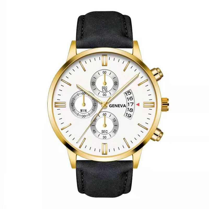 Men'S Fake Three-Eye Belt Calendar Casual Fashion Business Quartz Belt Watch One Piece Delivery