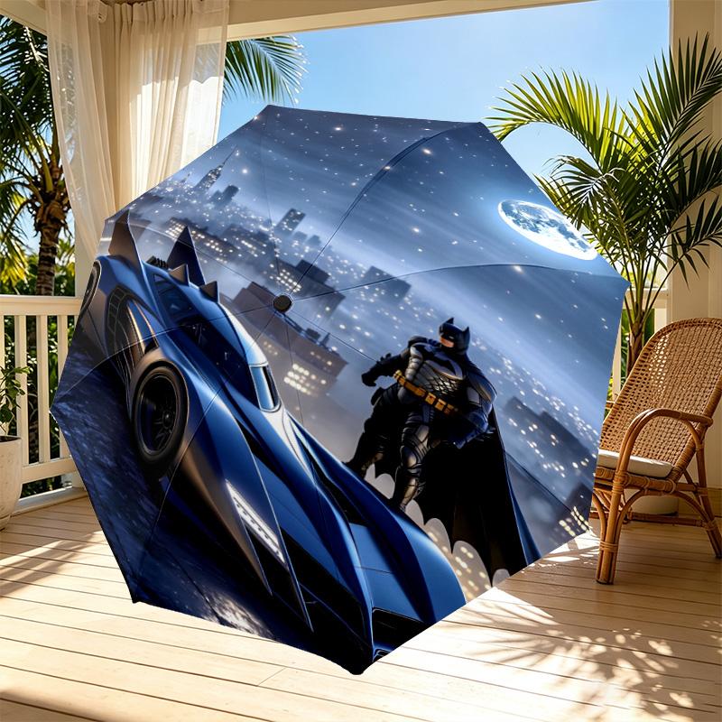 Batman Print Automatic Open Close Umbrella, Portable Foldable Umbrella, for Outdoor Commute Camping Trip, Ideal Birthday Gift