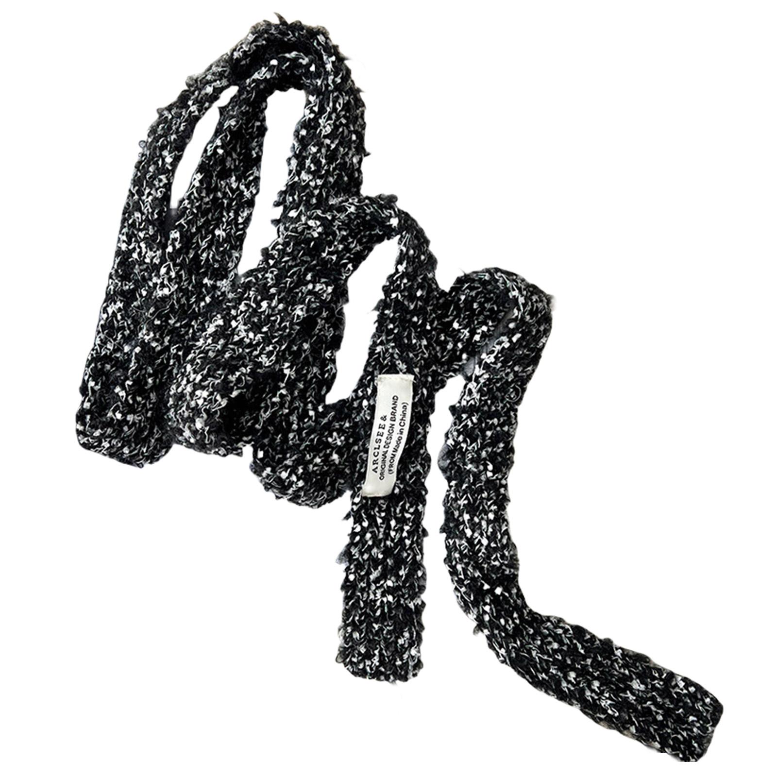 

Вязаный шарф для женщин, длинный узкий пояс, галстук, шейный платок, реквизит для фотосессий для девочек, длинный шейный платок, узкий шарф, галстук чёрный