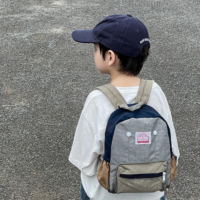 Blocked Canvas Color Backpack With Nylon Simple For Children Backpack Spine