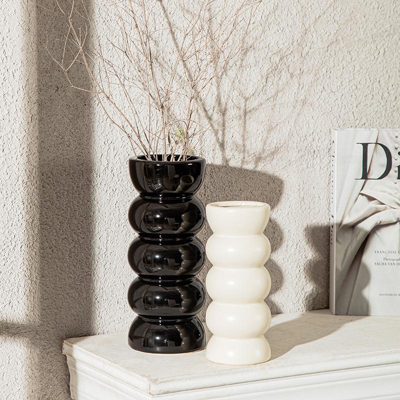 Ceramic vase ins wind high value black and white medieval high sense hydroponics dried flowers bamboo vase insert vase