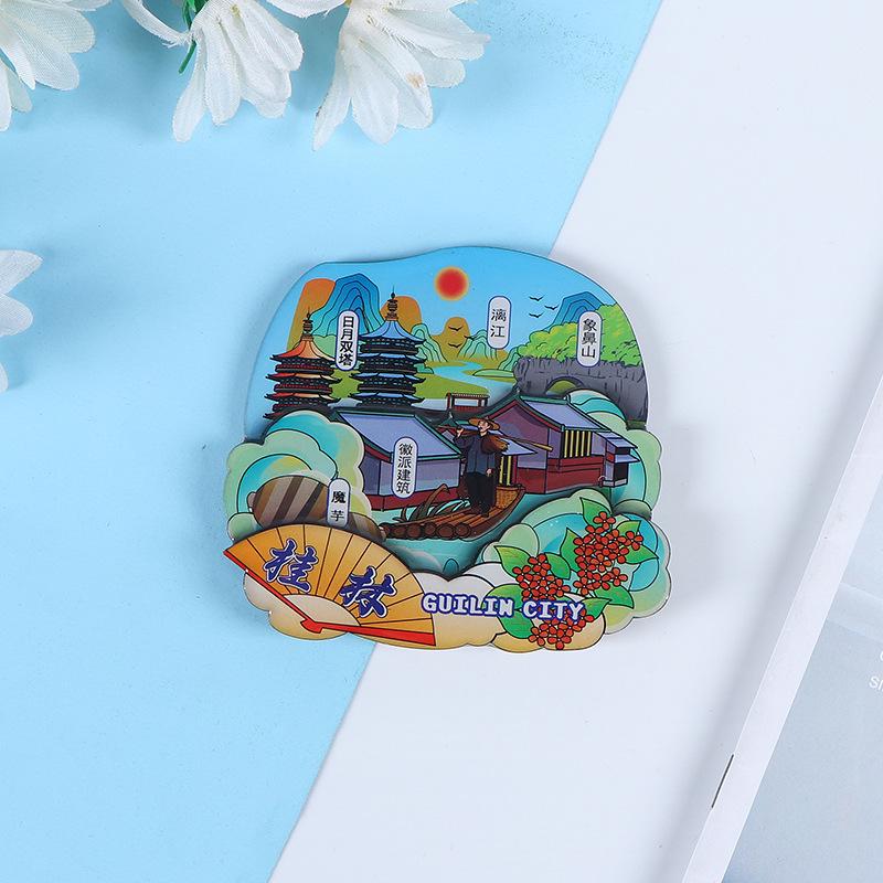 National City Scenic Cartoon Holz-Epoxid-Kühlschrankmagnet