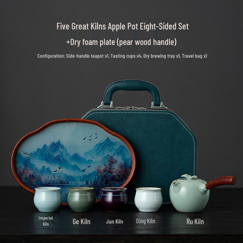 Palace Museum Ceramic Tea Set: Apple Pot and Octagonal Set with One Pot and Four Cups
